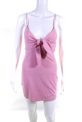 #ad Susana Monaco Womens Bow Accent V Neck Spaghetti Strap Bodycon Dress Pink Size S $41.49