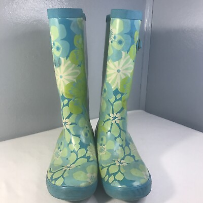 #ad L.L Bean Wellie Big Kids Rubber Rain Boots Floral Pattern Size 5 Pre Owned $7.92