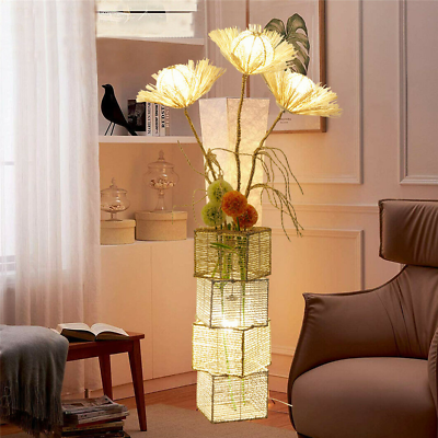 #ad Nordic Hand Woven Flower Floor Lamp Vertical Light Bedroom Bedside Lamp Decor $109.93