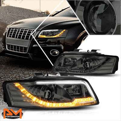 #ad For 02 05 Audi A4 Projector Headlight W LED DRLSignal Black Housing Smoked Lens $296.89