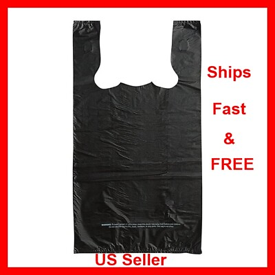 #ad Bags 1 6 Large 21 x 6.5 x 11.5 BLACK T Shirt Plastic Grocery Shopping Bags $15.97