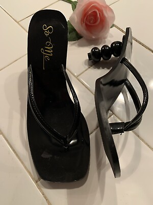 #ad So Me Black Patent Slide Sandal 8.5 Excellent Condition Amazing Ball Heel $23.20