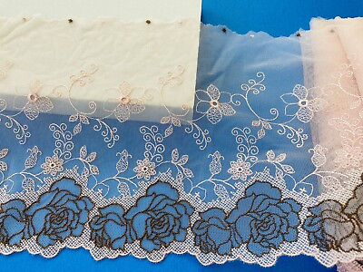 #ad Floral Embroidered Peach Pink Tulle Lace Trim Sewing Crafts Bridal 8.5quot; Wide $8.85