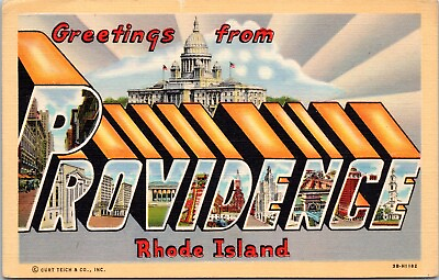 #ad #ad Large Letter Greetings Providence Rhode Island 1945 Linen Postcard Curt Teich $5.99