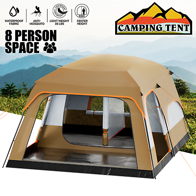 #ad 14.5x10.6ft Family Camping Hiking Tent Folding 5 8 Person Instant Cabin w 3 Room $195.99