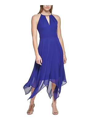 #ad VINCE CAMUTO Womens Blue Handkerchief hem Sleeveless Midi Dress Petites 14P $77.99