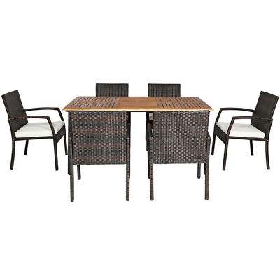 #ad Dining Set 7 Pieces Patio Rattan Cushioned All weather Structure Outdoor $686.34