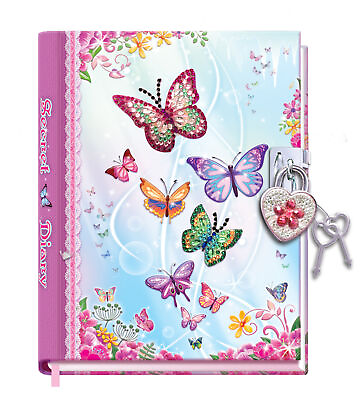 #ad Butterfly Garden Diary for Girls Pink Secret with Lock Rhinestone and Two Keys $14.62