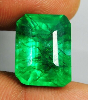 #ad Natural Colombian Green Emerald 19.65 Ct Emerald Cut Loose Gemstone CERTIFIED $26.86