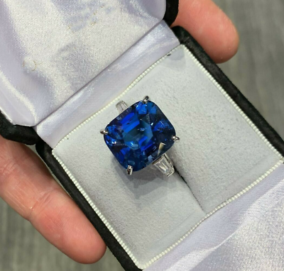 #ad Women Sterling Silver Ring 925 CZ Three Stone Blue amp; White Engagement Jewelry $254.00