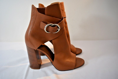 #ad Chloe#x27; Brown Leather Open Toe Bootie Size 39.5 8.5 M On Sale sn $209.25