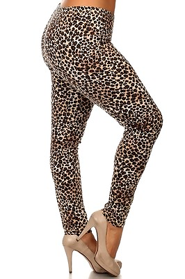 #ad BROWN Animal LEOPARD CHEETAH Leggings pants Cotton S M L PLUS 1X 2X 3X $5.99