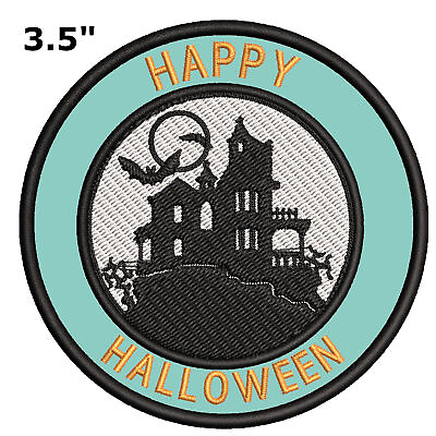 #ad Halloween Patch Embroidered Iron on Applique Haunted House Bats Moon $5.00