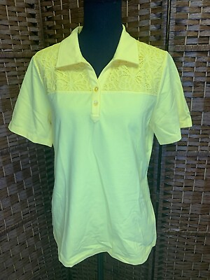 #ad Women#x27;s damp;co Denim amp; Co Top XS Yellow Polo Shirt Short Sleeve CLAU34 $19.99