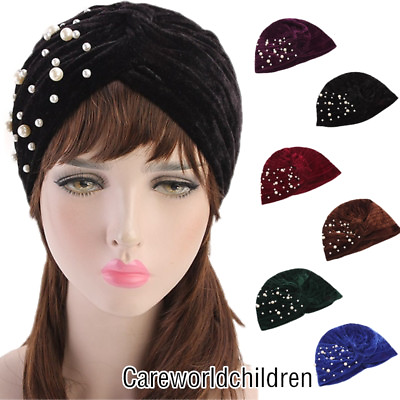 #ad Fashion Women Muslim Hat Velvet Beading Retro Turban Cap Head Scarf Wrap Bonnet $5.56