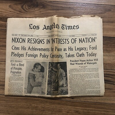 #ad Vintage Newspaper Los Angeles Times Friday August 9 1974 Nixon Resign $15.94