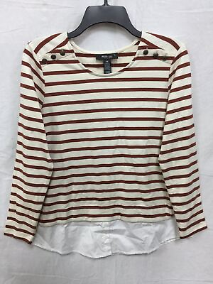 #ad STYLE CO LAYERED LOOK KNIT WOVEN TOP CREAM STRIPE COMBO PM NEW WITHOUT TAG 593 $15.99