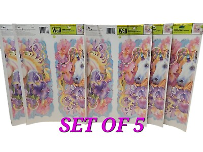 #ad 5 X Unicorn Face Fantasy Floral Garden Removable Wall Decal Nursery Kids Room $8.49