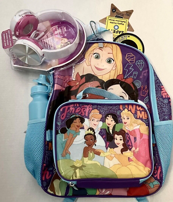 #ad Disney Princess Kids#x27; 16quot; Backpack Lunch Box Water Bottle Headphones $7.86
