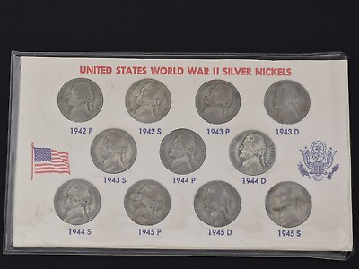 #ad 1942 P 1945 S United States World War II Silver Jefferson Nickels 11 Coin Set $24.95