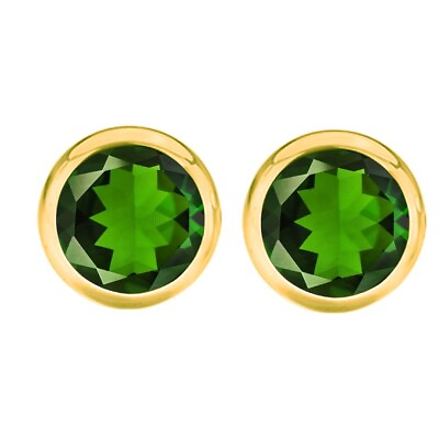 #ad Round 8 MM Chrome Diopside 925 Sterling Silver Yellow Finish Women Stud Earring $53.10