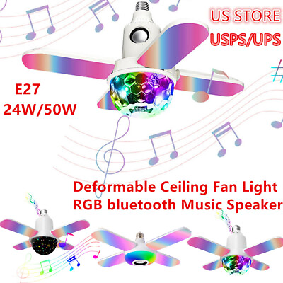 #ad E27 LED Deformable Ceiling Light RGB bluetooth Music Speaker Playing Lamp Remote $15.63