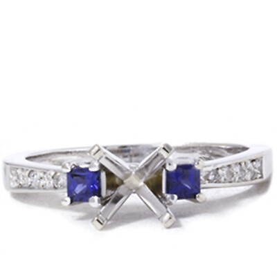 #ad Princess Sapphire amp; Diamond Engagement Ring Setting 14K $510.72