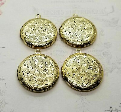 #ad Brass Ornate Floral Etched Lockets x 4 080G. $8.96