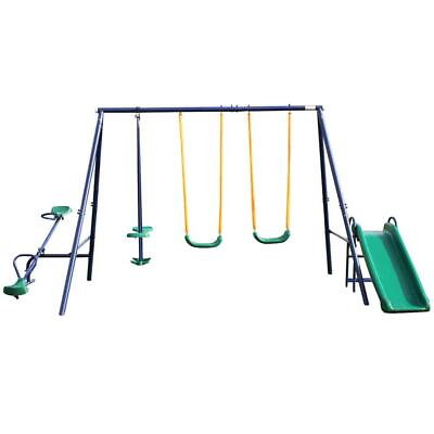 #ad Yofe Kids Swing Set 5 in 1 Metal Outdoor Playground Equipment 1 Glider w 1 Slide $451.92