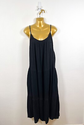 #ad Hamp;M Dress Women Extra Large Black Midi Long Strappy Holiday Sun Boho Tiered GBP 12.98
