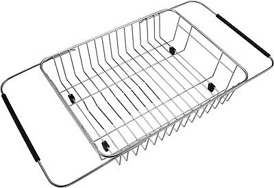 #ad Expandable Dish Drying Rack Over The Sink Drainer Rack Sink Stainless Steel Gray $40.50
