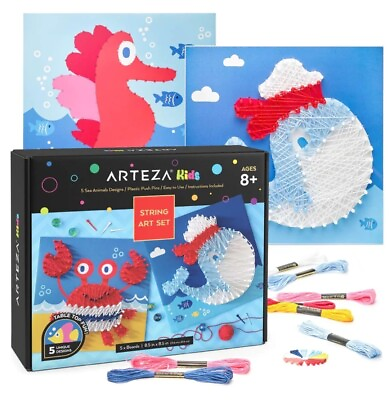 #ad Arteza Kids String Art Kit Set of 5 Sea Animals Assorted Designs Pushpins Art $14.99