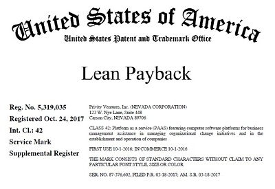 #ad USPTO Trademark quot;Lean Paybackquot; Supplemental $1000.00