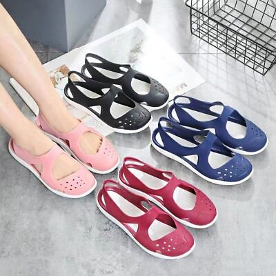 #ad Womens Summer Girls Flat Beach Ladies Jelly Sandals Flip Flops Hollow Out Shoes $14.60