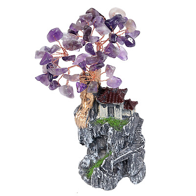 #ad Resin Mountain Tree Fairy House Crystal Tree Miniature Figurine Landscape Decor $36.99