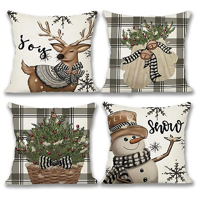 #ad Merry Christmas Throw Pillow Covers 18x18 Set of 4 Snowman Pillows Home Decor... $18.43