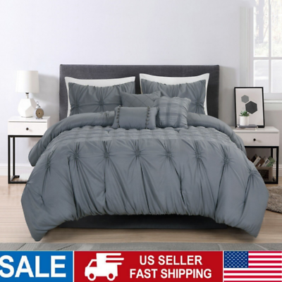 #ad 7 Piece Comforter Set Bed in a Bag All Season Reversible Bedding Sets Queen Gray $32.99