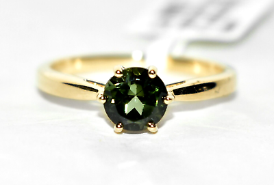 #ad Green Tourmaline Ring Solid 9ct Gold Natural 6mm Solitaire Engagement Ring N 7 GBP 189.99