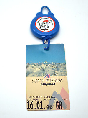 #ad Crans Montana Ski Pass w Retractable Holder 1 16 2000 Sur Sierre Switzerland D16 $49.00