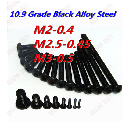 #ad M2 M2.5 M3 Grade 10.9 Black Alloy Steel Allen Hex Socket Button Head Screw Bolt $7.88