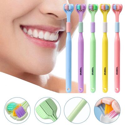 #ad Three sided Toothbrush Soft Bristle Oral Care Hygiene Cleaning Tool Portable C $4.39