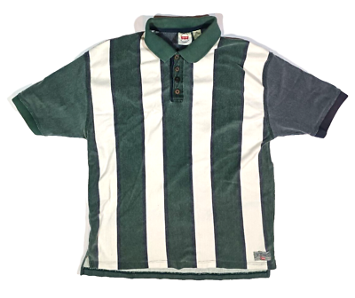#ad Vintage Levis Originals Polo Mens XL Green Stripe Colorblock Short Sleeve $19.99