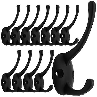 #ad 12 Pack Black Coat Hooks Wall Mounted with 24 Screws Retro Double Hooks $15.18