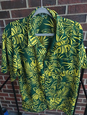 #ad On Shore Hawaiian Button Up Shirt XL Mens Short Sleeve Wild Green Yellow Floral $5.21