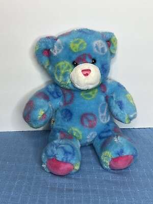 #ad Build A Bear 15quot; Plush Teddy Bear Colorful Peace Signs Plush Stuffed Animal $8.00
