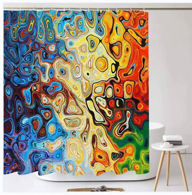 #ad Multicolor Shower Curtain with Hooks Abstract Bathroom Decor 72 Inches Polyester $17.90