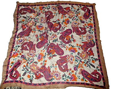 #ad Vintage Large Stylized Fish Paisley Scarf 45x45quot; $23.69