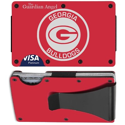 #ad Georgia Bulldogs Engraved Titanium Red RFID Blocking Wallet w Clip D7 $31.95
