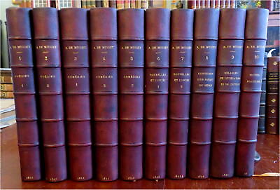 #ad Alfred de Musset French Author Collected Works 1866 lovely 10 volume leather set $297.50