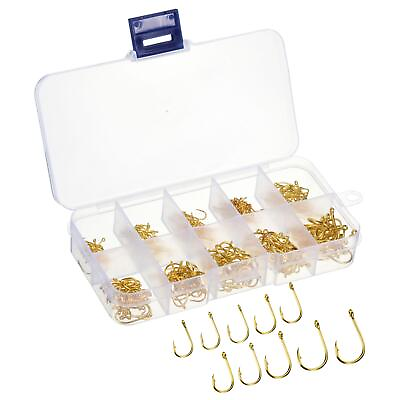 #ad 300Pcs 10 Sizes High Carbon Steel Claw Fish Fishing Hooks with Barbs Gold Tone $8.80